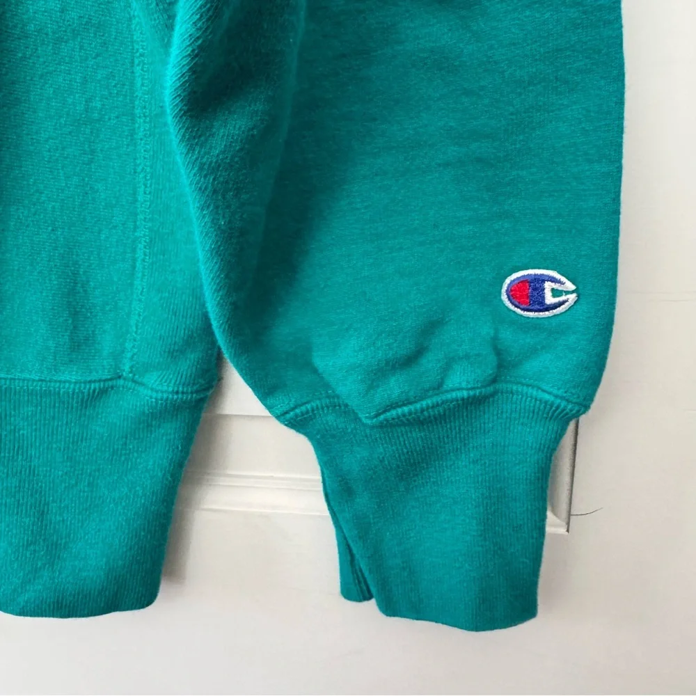 Vintage 80’s teal Miami embroidered champion reverse weave crewneck sz Large USA - Picture 4 of 8